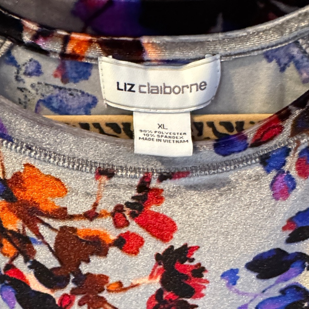 Liz Claiborne Colorful Floral Blouse - Gray Base